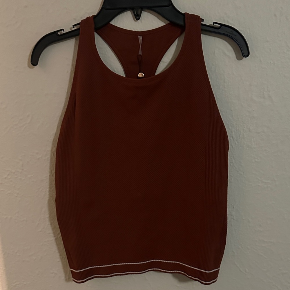 Sleek Ribbed Racerback Tank Top in Rust Brown